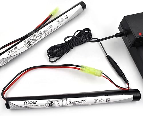 Miniatura 8 de Paquete de 2 baterías NiMH planas de Airsoft de 8.4 V 1500 mAh con mini conector Tamiya y cargador de equilibrio compatible con pistolas de Airsoft