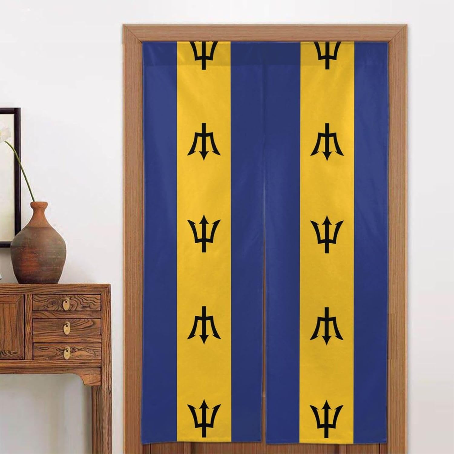 Flag of Barbados Hawaiian Door Curtain 34x56in, Door Privacy partition Feng Shui Curtain, Suitable for Bedroom Bathroom Restaurant