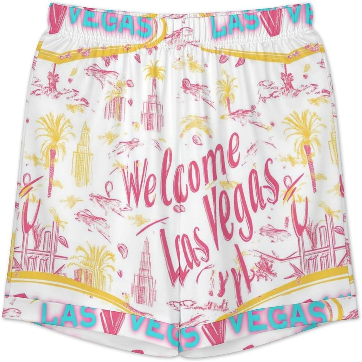 Welcome Las Vegas Men's Short Sleeve Pajama Set Satin Silk Like Lounge Sleepwear