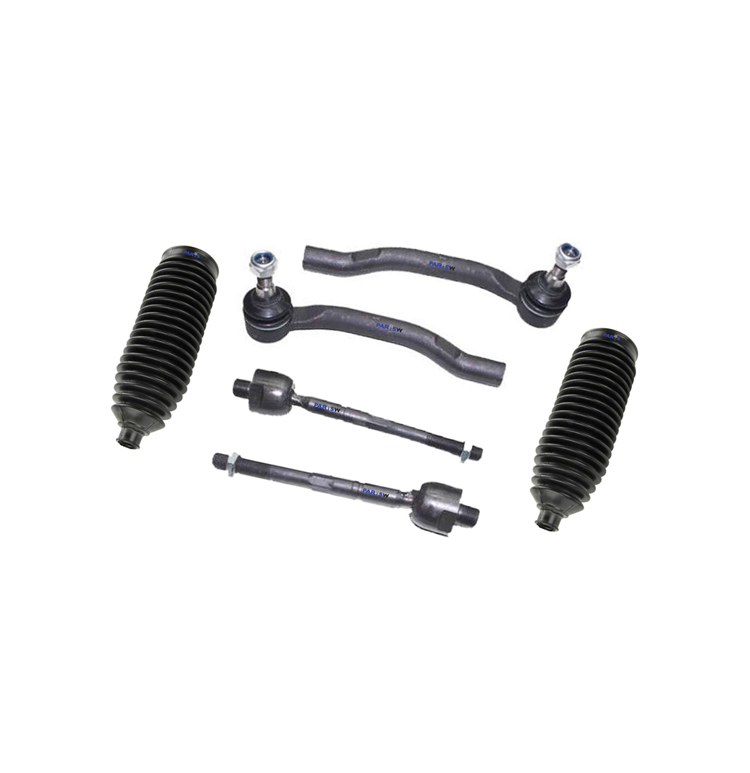 PartsW 6 Pc Steering Kit Rack & Pinion Bellow Boots/Tie Rod Linkages