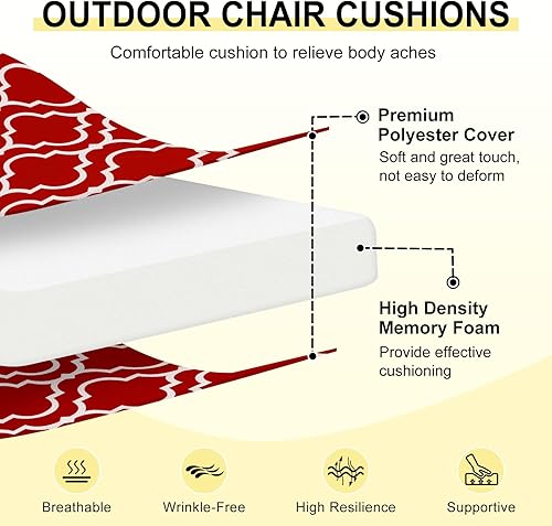 Miniatura 2 de downluxe - Juego de 4 cojines cuadrados impermeables para sillas de exterior y muebles de patio, con correas, de espuma viscoelástica, para asiento