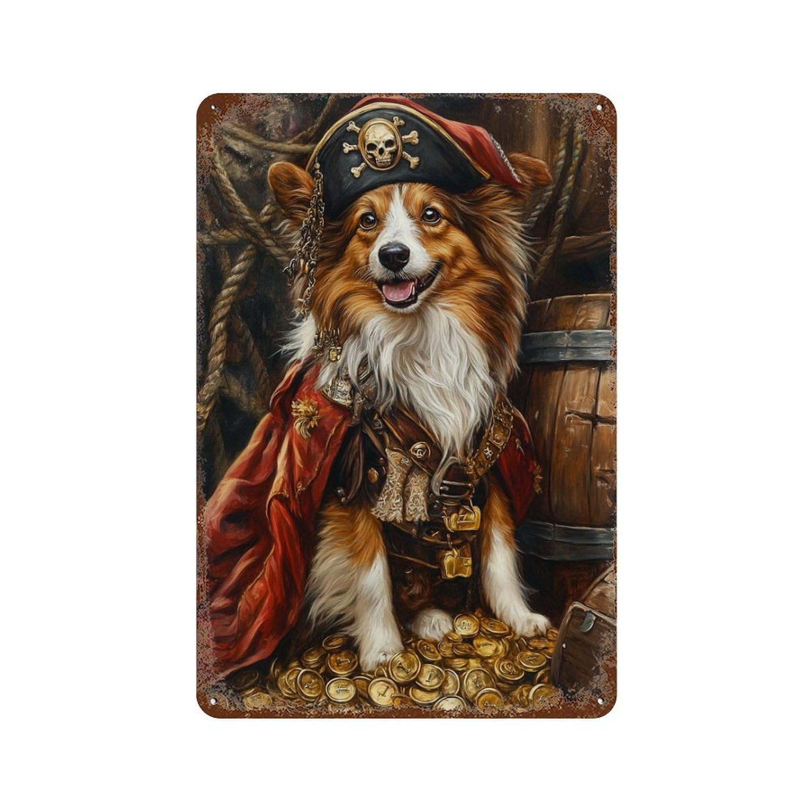 Pirate Dog Treasure Chest-103 Decorative Tin Sign 11.8"x7.9", for Bistro, Counter And Cafe Decor, Novelty Wall Decor