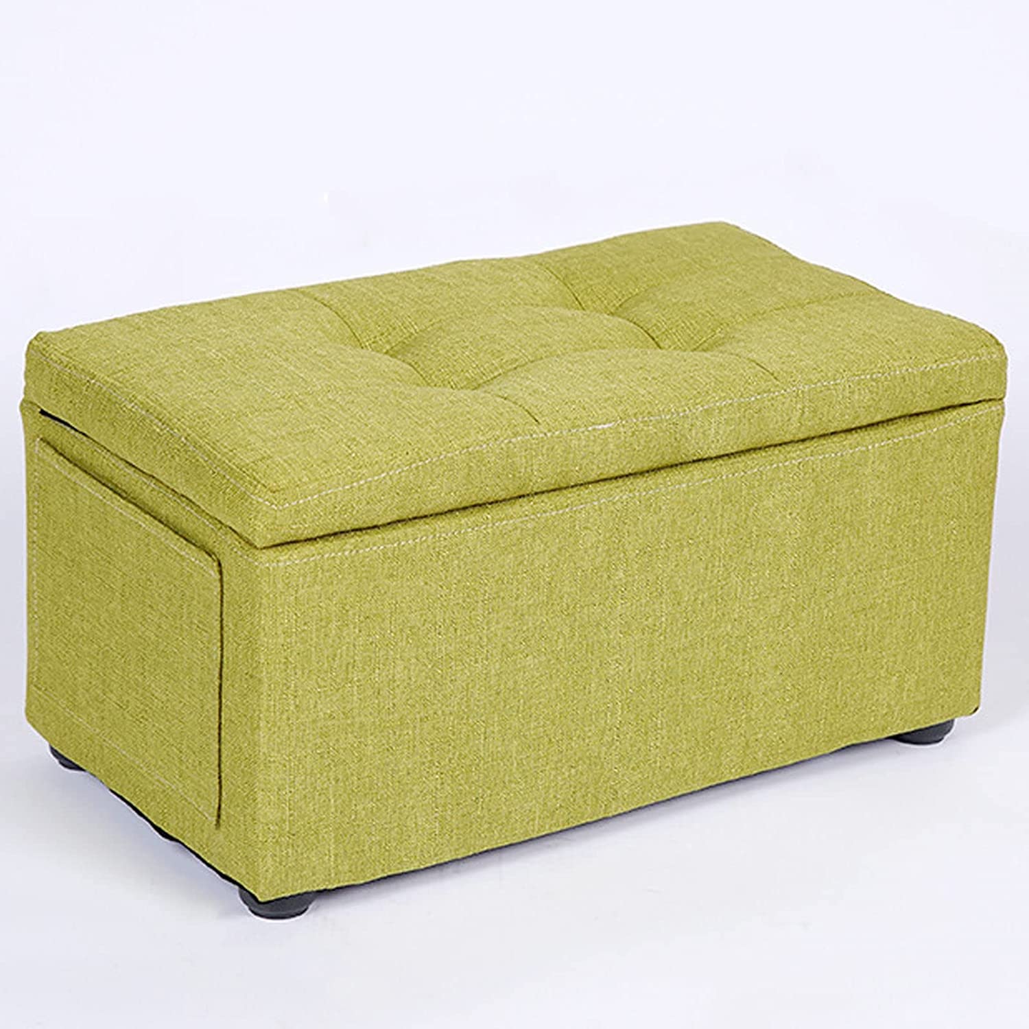 Banc de rangement en coton et lin rembourré couleur matcha unique