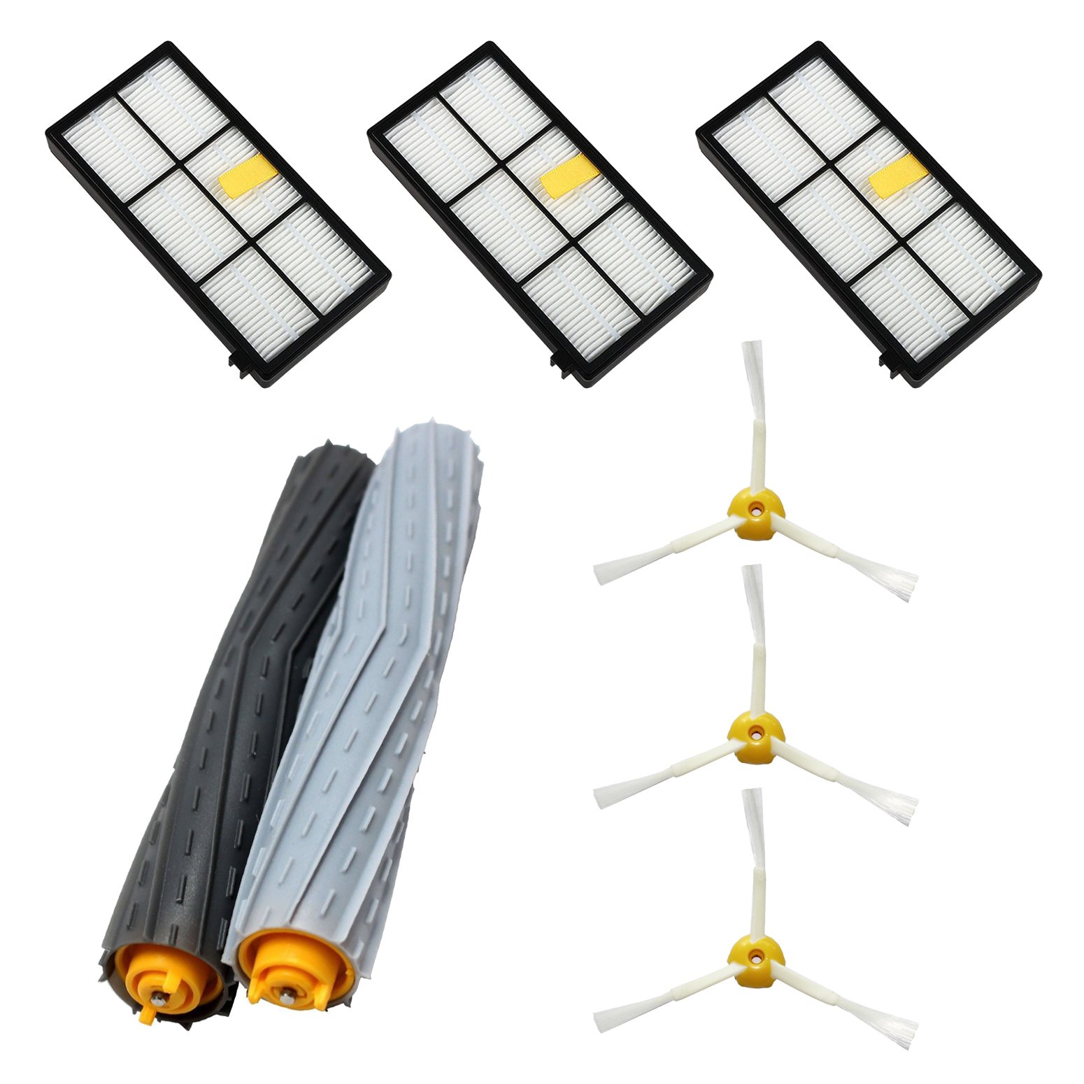 ASP ROBOT-Spare Parts Roomba 800 Series and 900 (866 870 871 876 880 890 960 980).3x HEPA Filter, 3x Side Brush,1x Roller Central. Pack Replacement. Kit Spare New. Quality guaranteed.
