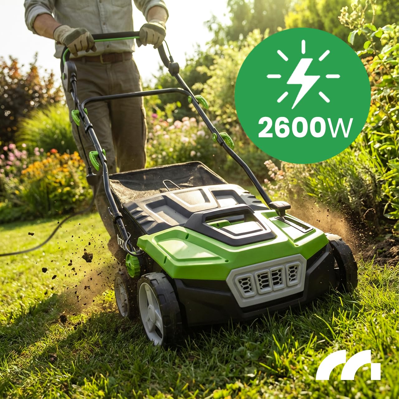 Escarificador eléctrico para césped de 38 cm de ancho de trabajo MalTec con 5 niveles, altura de trabajo