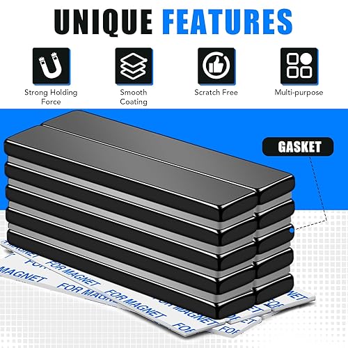 Miniatura 17 de Mikede - Imanes de tierras raras - Paquete de 10 potentes imanes de neodimio en barra negros con adhesivo doble cara, para garaje, cocina, ciencia