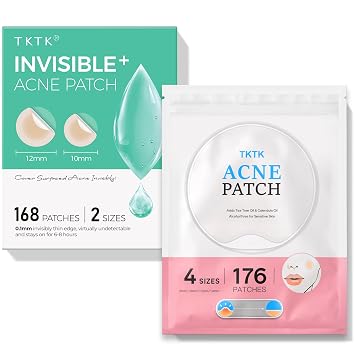 TKTK Invisible Pimple Patches for Face, Hydrocolloid Acne Patches, Pimple Patches for Face with Tea Tree & Calendula Oil - 4 Sizes Clear Cover Stickers, Invisible for Day & Night Use 348 Count