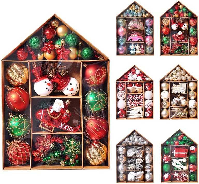 Phreewill 70pcs Christmas Balls Set, Shatterproof Christmas Ball Decoration Hanging Tree Ornament Assortment Set Decor Holiday Wedding Party (Red,Green,Gold,White)