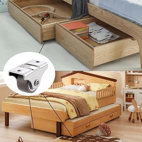 Miniatura 4 de 8 ruedas giratorias fijas de 1 pulgada + tornillos, ruedas de perfil bajo de goma TPE superior de metal, ruedas pequeñas con rodamientos de bolas