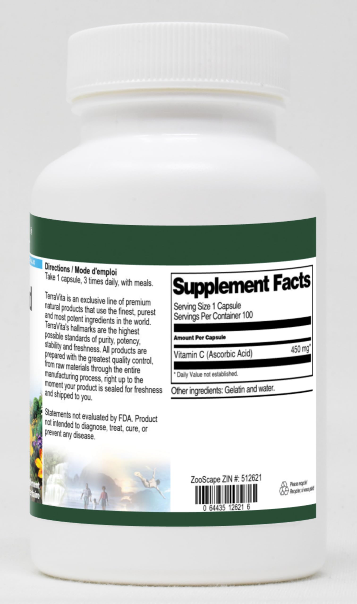 Amazon.com: Ascorbic Acid (Vitamin C) - 450 mg (100 Capsules, ZIN