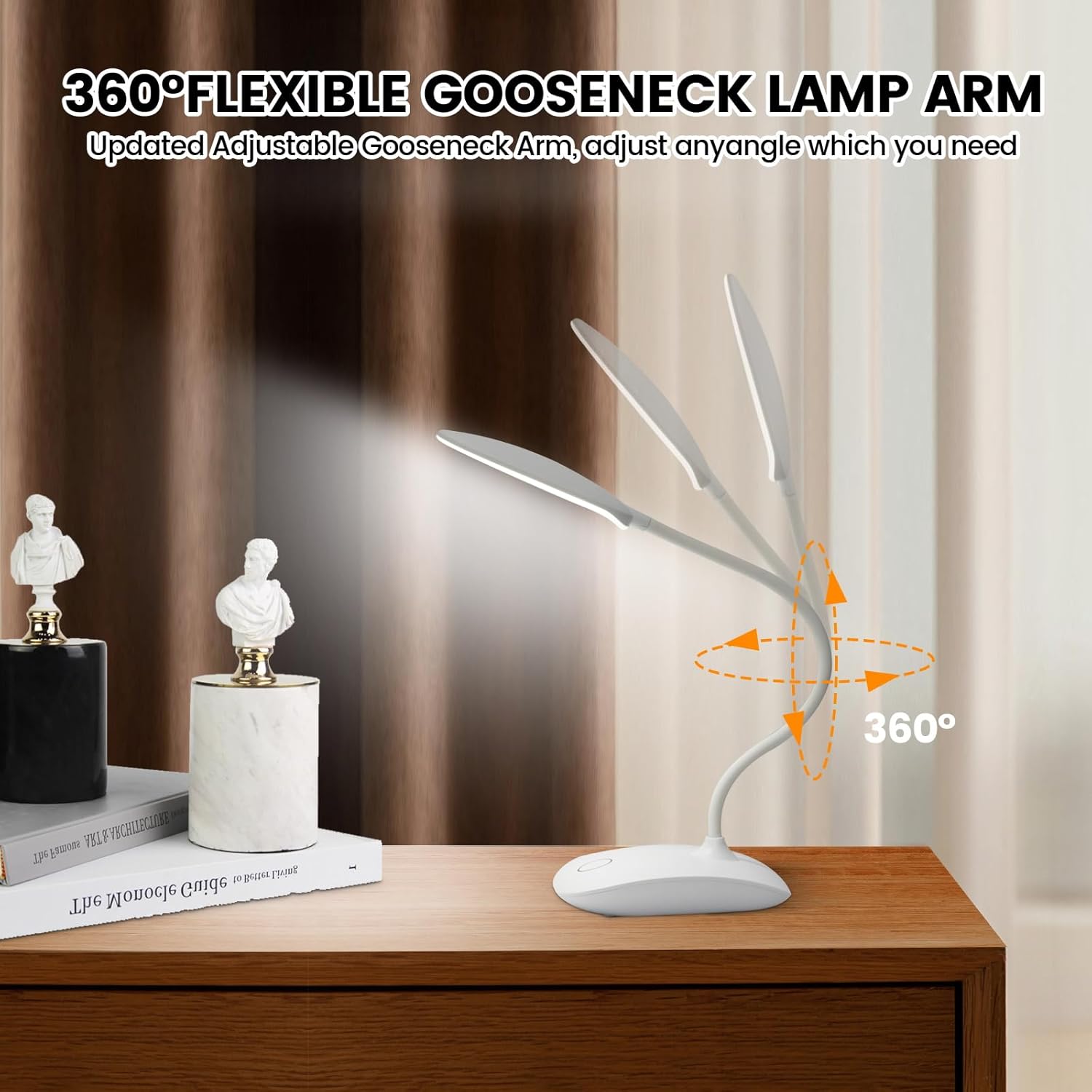 Battery Powered Desk Lamp, Portable Lamps Rechargeable 3 Color Modes Touch Control Stepless Dimming, Wireless Desk Lamp with 2000mAh, Small LED Table Light for Dorm Study Office Bedroom,White - Image 3