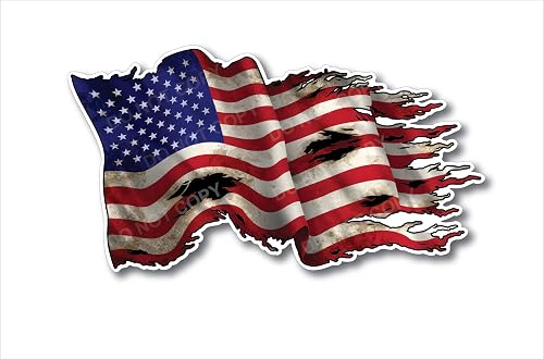 Calcomanía de vinilo con la bandera estadounidense de Tattered Waving de Estados