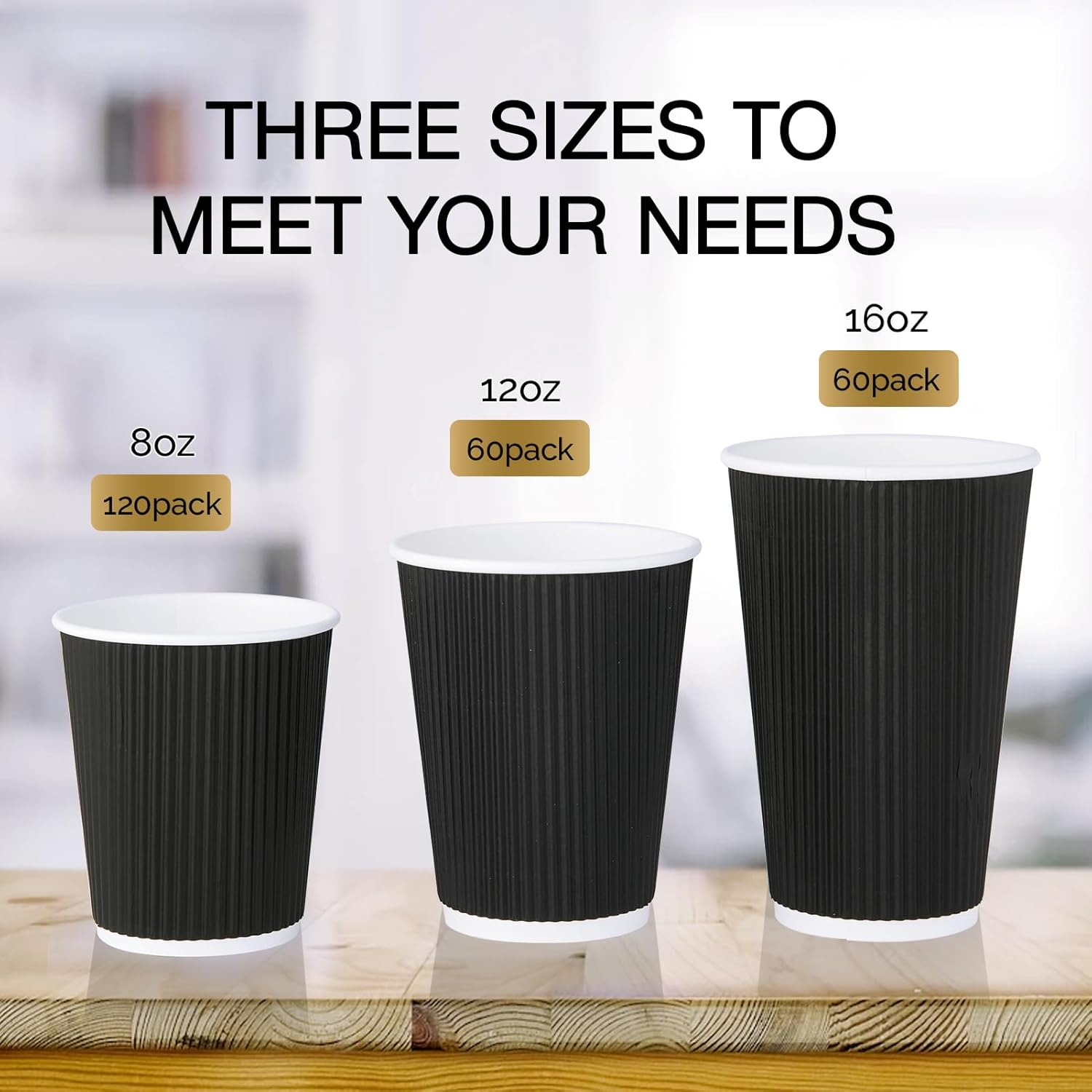 JollyPack 120 Pack 8 oz Paper Coffee Cups, Disposable Coffee Cups, Black Hot Beverage Cups with Ripple Wall Design, Hot Beverage Cups Suitable for Birthday,Party and any occasions - Image 4