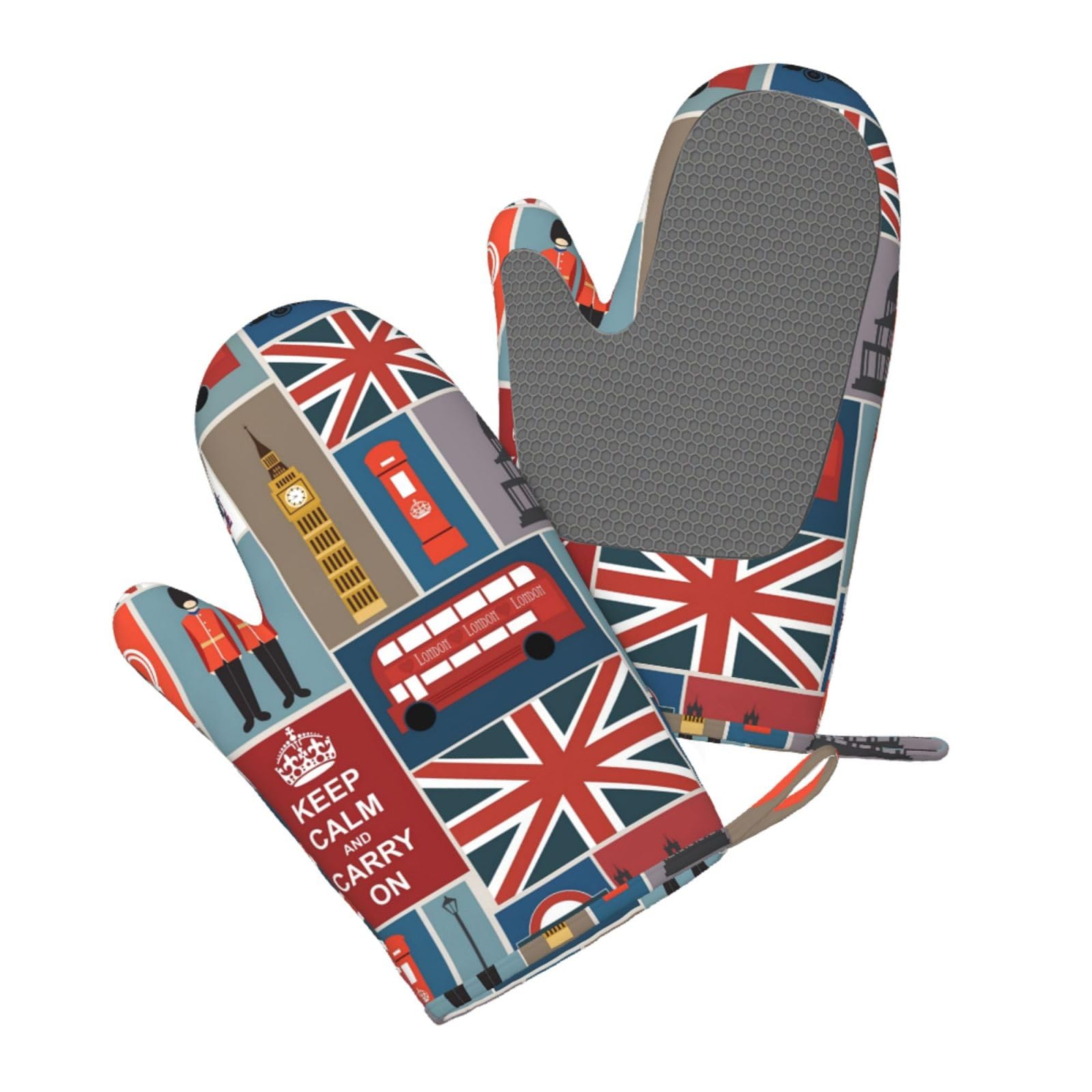 Silicone Oven Mitts Set 2PCS, England Symbols-r18860 Printed Heat Resistant Non-Slip Silicone Oven Gloves for Kitchen Cooking Baking Microwave