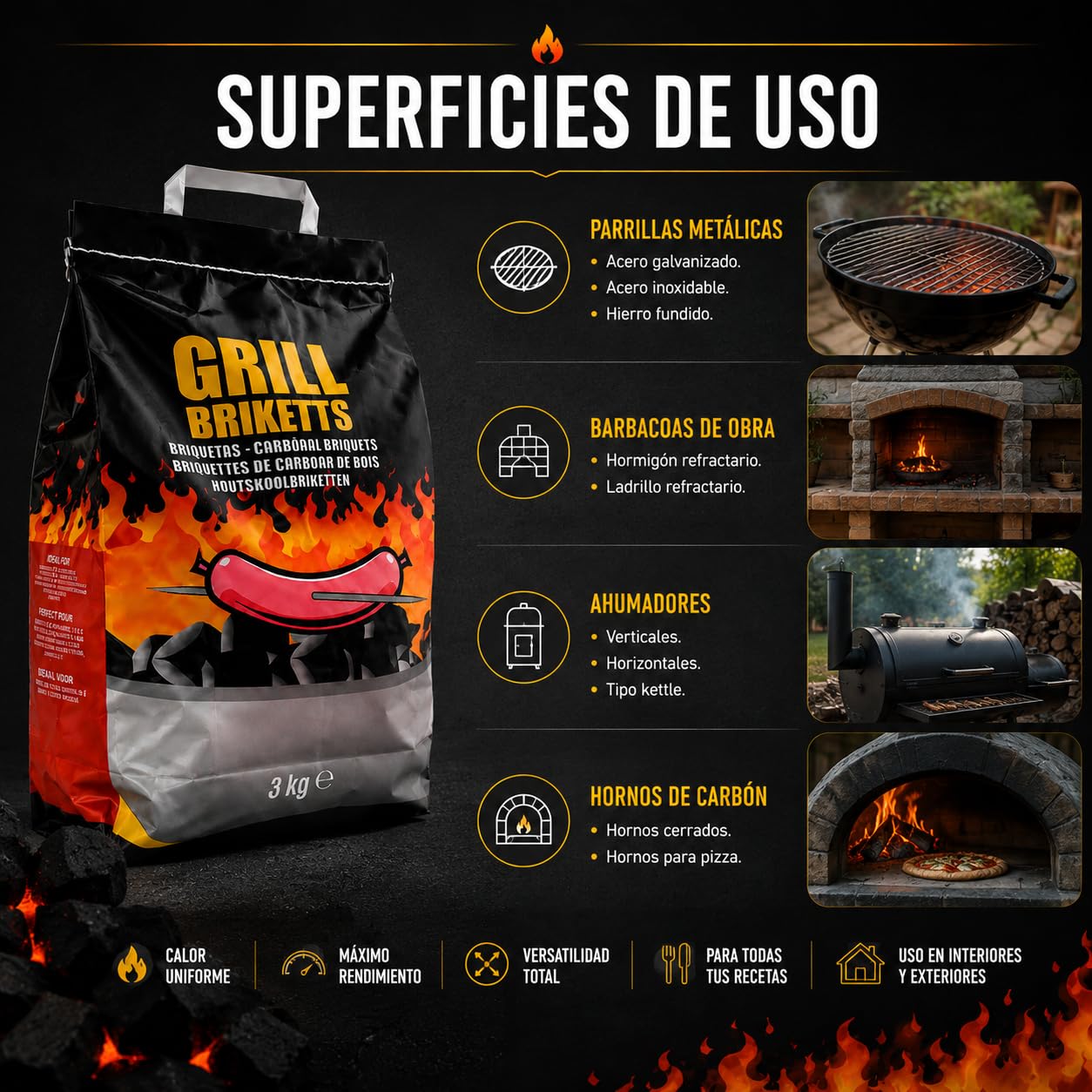 CABLEPELADO Briquetas de Carbón para Barbacoas 3kg, Encendido Rápido, Sin Aditivos, Compatibles con Todo Tipo de Parrillas, 3 Kg | Grill Briketts (2x3 kg)
