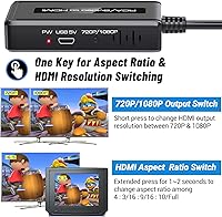 Vista 2 de Convertidor RCA Svideo a HDMI, soporte 4: 3/16: interruptor de relación de aspecto 9, interruptor de salida HDMI 720P/1080P, convertidor S-video AV
