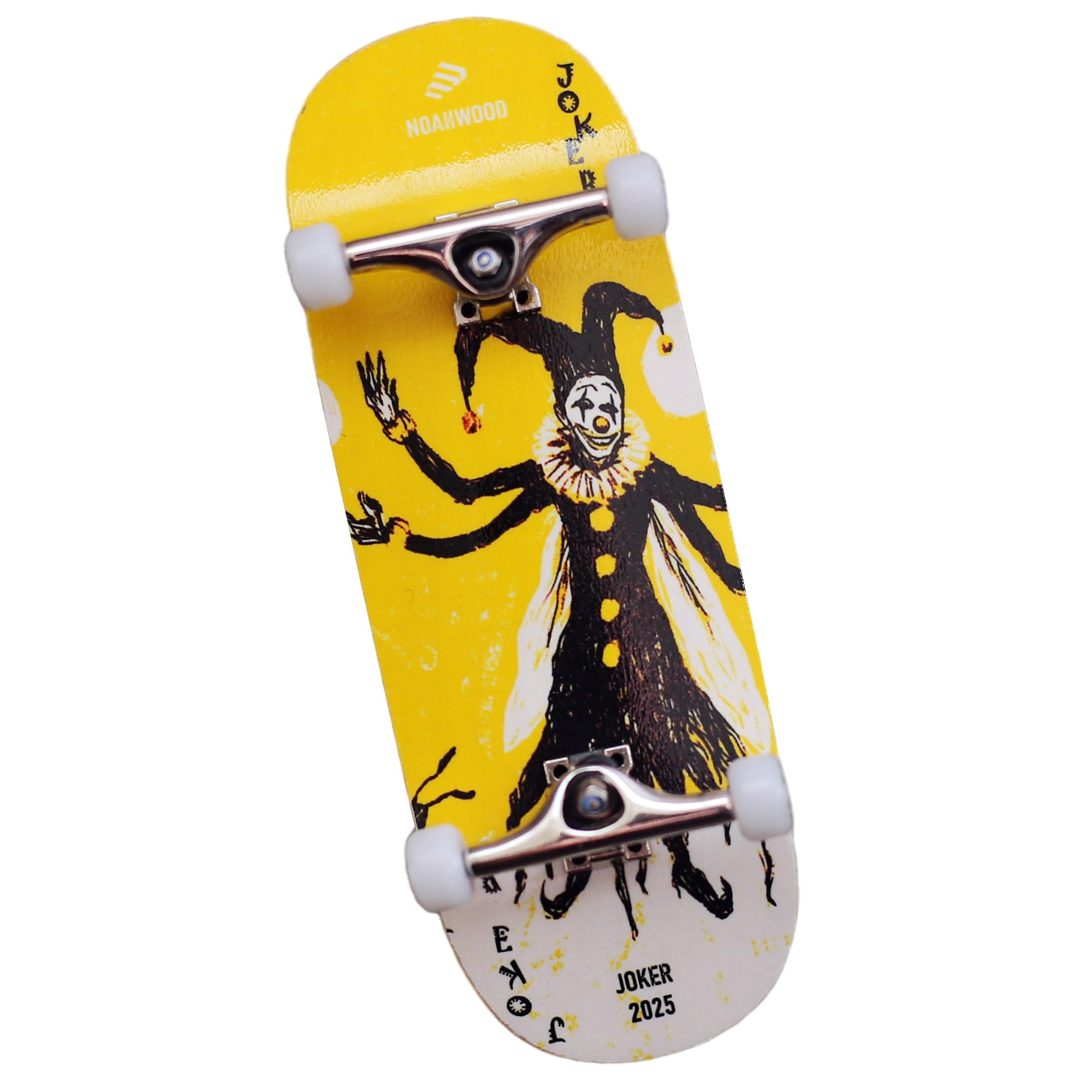 NOAHWOOD 2025 15s PRO Fingerboard Complete (5-Layer Colour Maple Wooden Pro Concave 35 x 98mm Handmade Deck + 34mm Prince 3G Silver Truck + Crown White Wheels iii) Yellow Joker