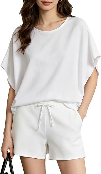 Bozanly Women Oversized Loungewear Set Short Sleeve Top and Shorts Outfits