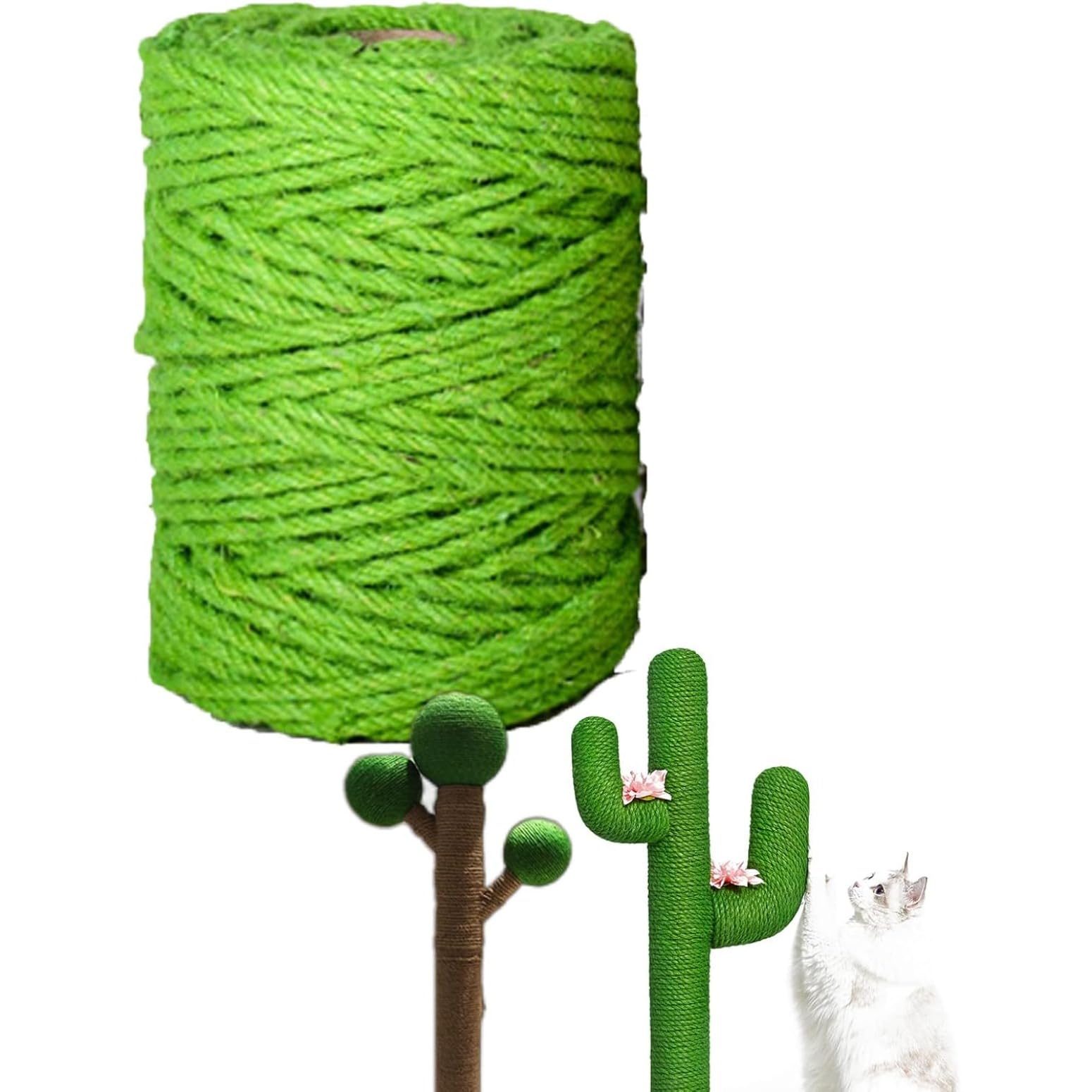 麻紐麻ロープ 6mm*50ｍ麻ロープ猫 爪研ぎ 麻キャットタワーの補修猫 爪研ぎ 麻縄猫タワー修繕と自作 DIY 園芸 (6mm*50m,草绿色)