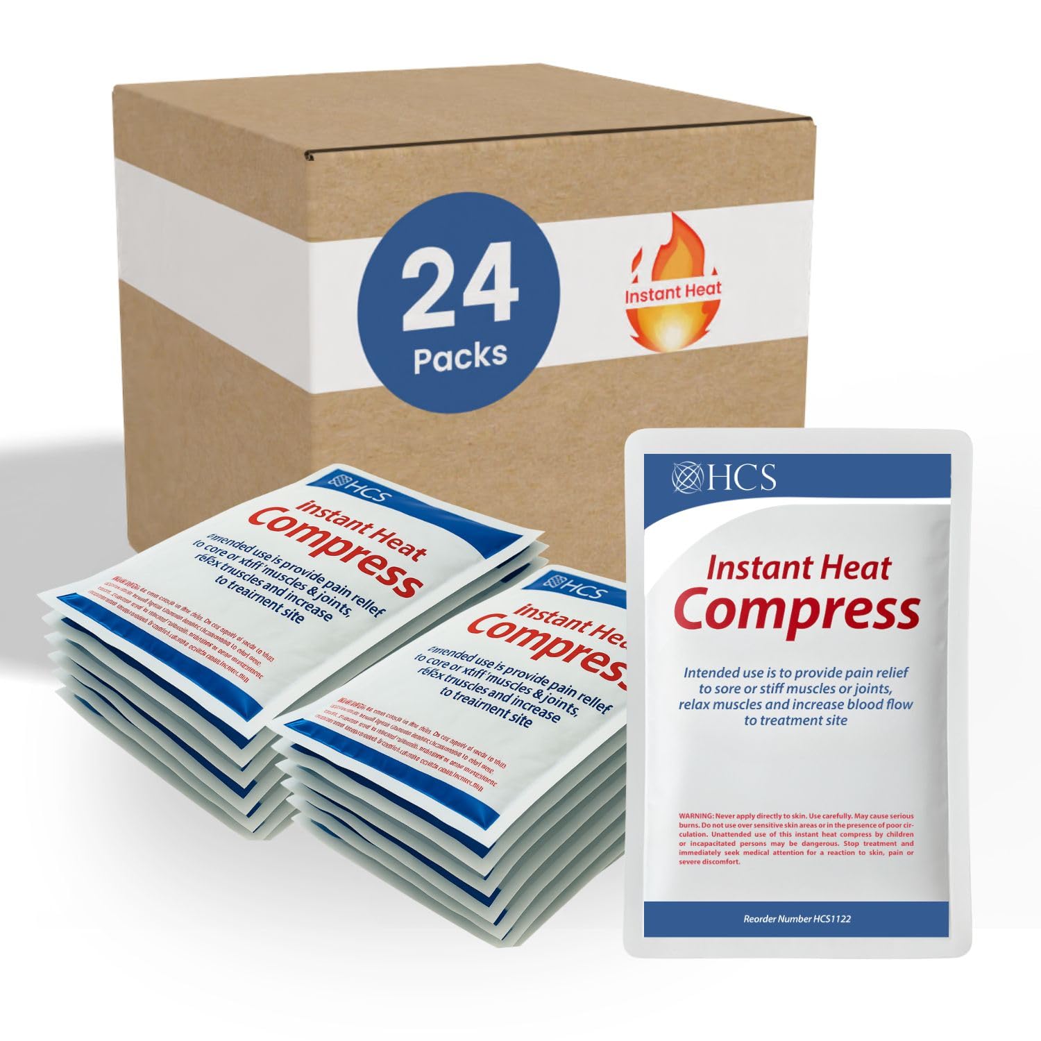 HCS Bulk Large Instant Heat Packs, Disposable (24) - Warm Compress, Instant Hot Packs for Pain Relief and Muscle Aches - Disposable Heating Pack, 6"x9