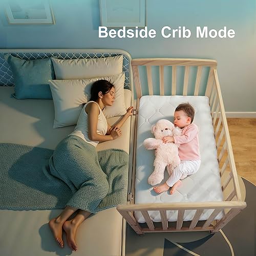 Miniatura 3 de Mini cuna portátil  Cunas de bebé convertible con colchón de espuma suave (33 x 20 pulgadas), cuna de noche de 6 alturas, cuna con ruedas para