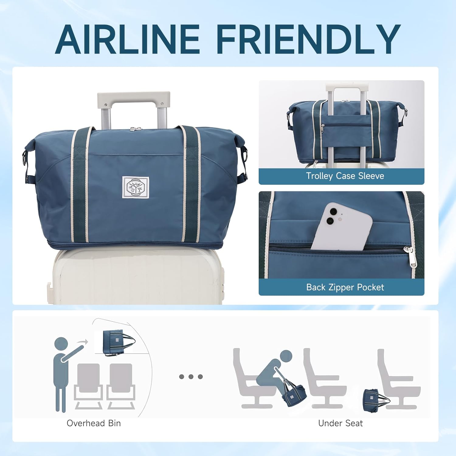 WALNEW Travel Duffel Bag, Weekender Overnight Carry On Bag for Women Men, Foldable Waterproof Gym Luggage with Metal Buckle Detachable Shoulder Strap and Wet Compartment (Peacock Blue) - Image 6