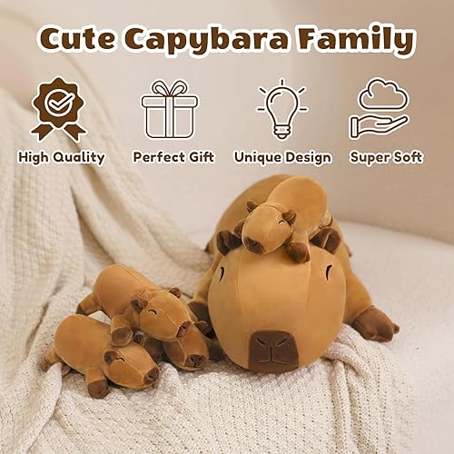 Miniatura 7 de SQEQE Peluche de Capybara de peluche, linda mamá Capybara con 4 bebés sorpresa, juguete de animal suave para Navidad, San Valentín, regalos de