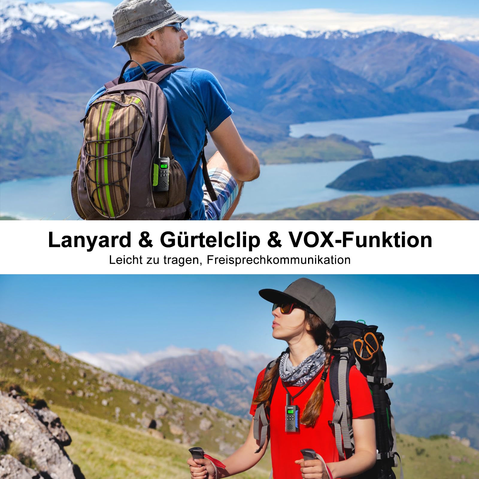 Walkie Talkies 4er Set, Walkie Talkie Aufladbar für Kinder Erwachsene, Große Reichweite Walki Talki mit Akku, Walky Talky VOX Taschenlampe für Camping, Freien, Wandern