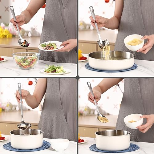 Miniatura 5 de Juego de 4 utensilios de cocina de acero inoxidable, juego de utensilios de cocina duraderos para cocinar, juego de utensilios con cuchara ranurada,