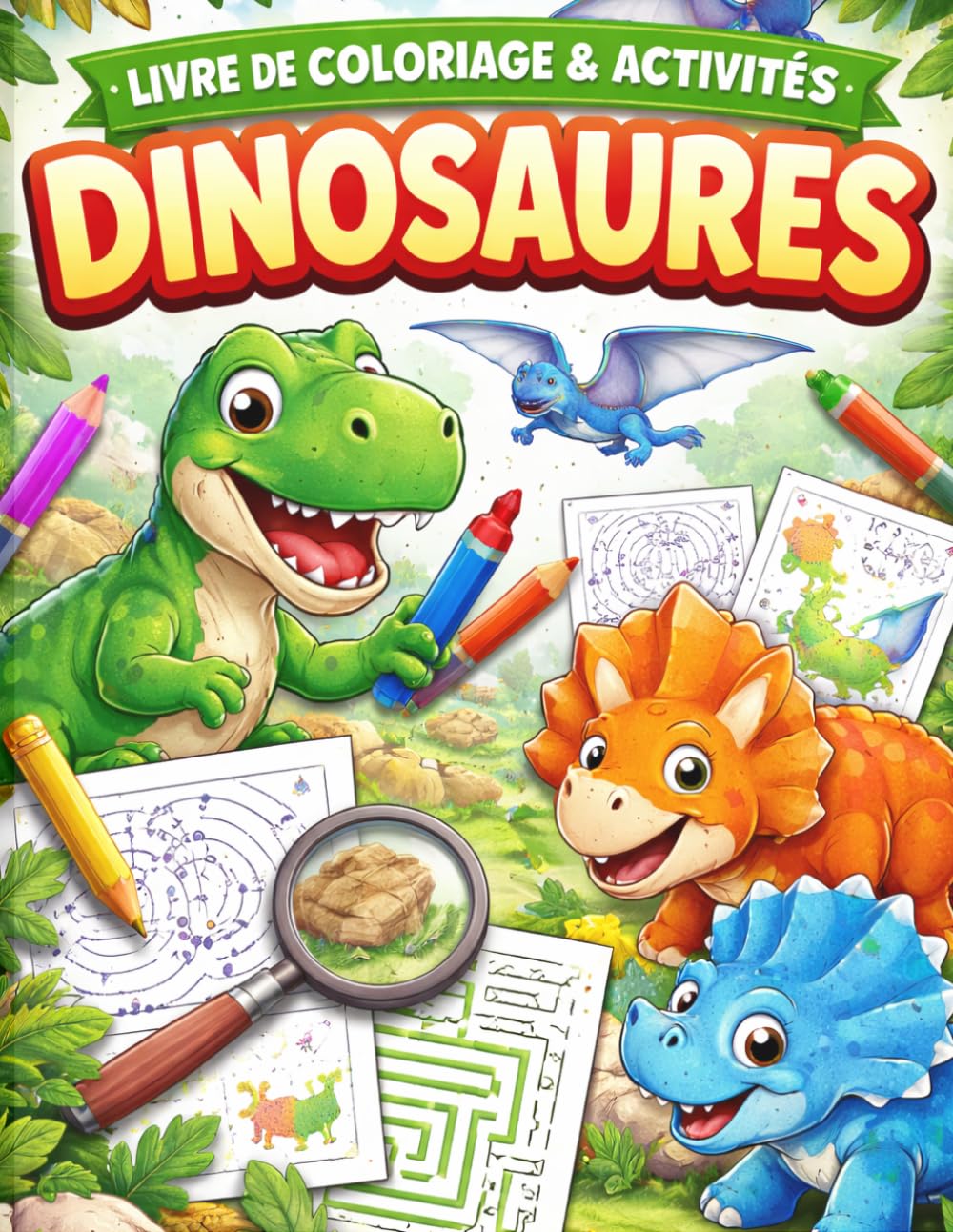 DINOSAURES livre de coloriage d 'activites Montessori (3_7): Livre de jeux éducatif, logique et Aprentissage