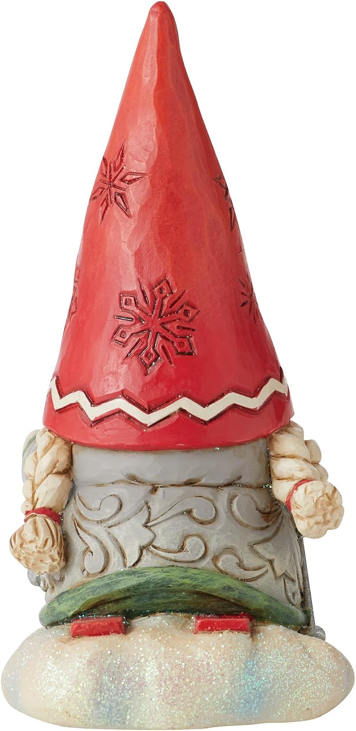 Enesco Jim Shore Heartwood Creek Gnome with Braids Skiing Figurine, 4.33 Inch, Multicolor