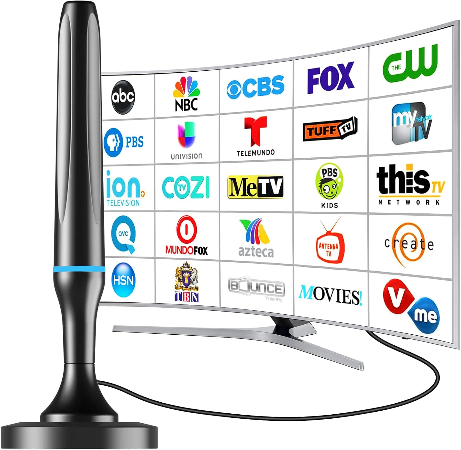 Digital TV Antenna for Smart Tv Indoor TV Antenna for Tv Without Cable with Strong Magnetic Base, 360° Reception HD Antenna for TV Indoor 4k -10FT Long Cables?Blue-17406?