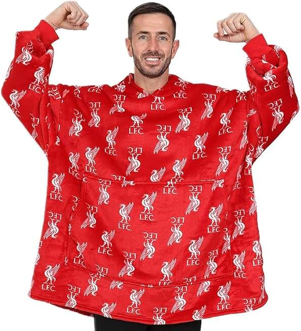 Liverpool Football Club Mens Fully Lined Luxury Fleece Hoodie, Oversized Fleece Blanket Hoody Red