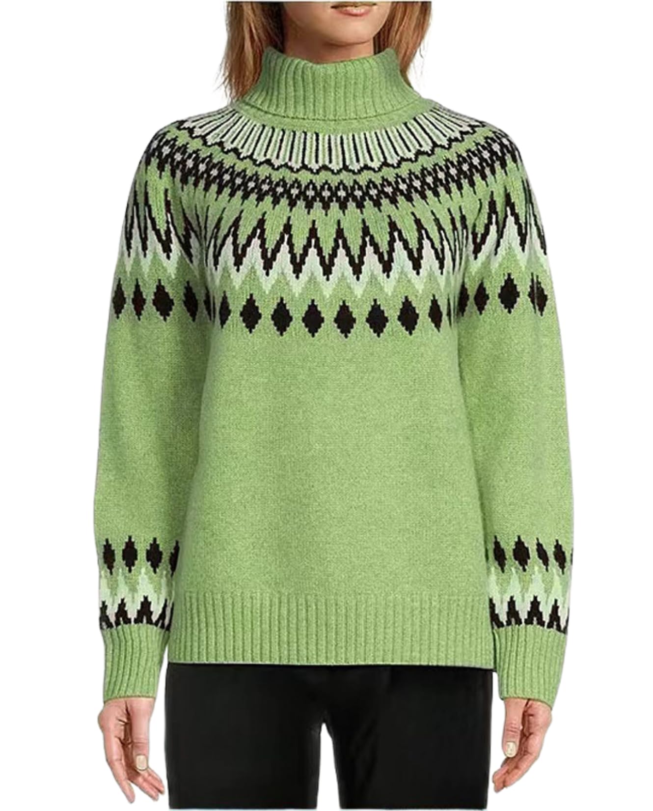 Womens Geometric Print Turtleneck Sweater Winter Warm Long Sleeve Casual Top for Vacation and Daily Wear
