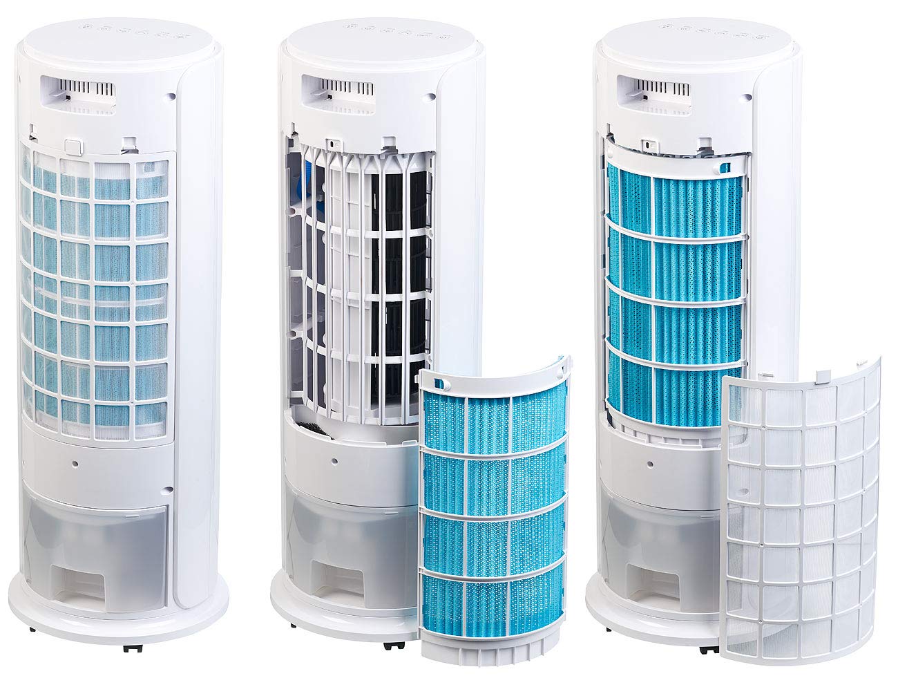 Sichler Haushaltsgeräte 3in1-Luftkühler Turmventilator Luftbefeuchter 60 Watt 3-l-Tank Kühlakku