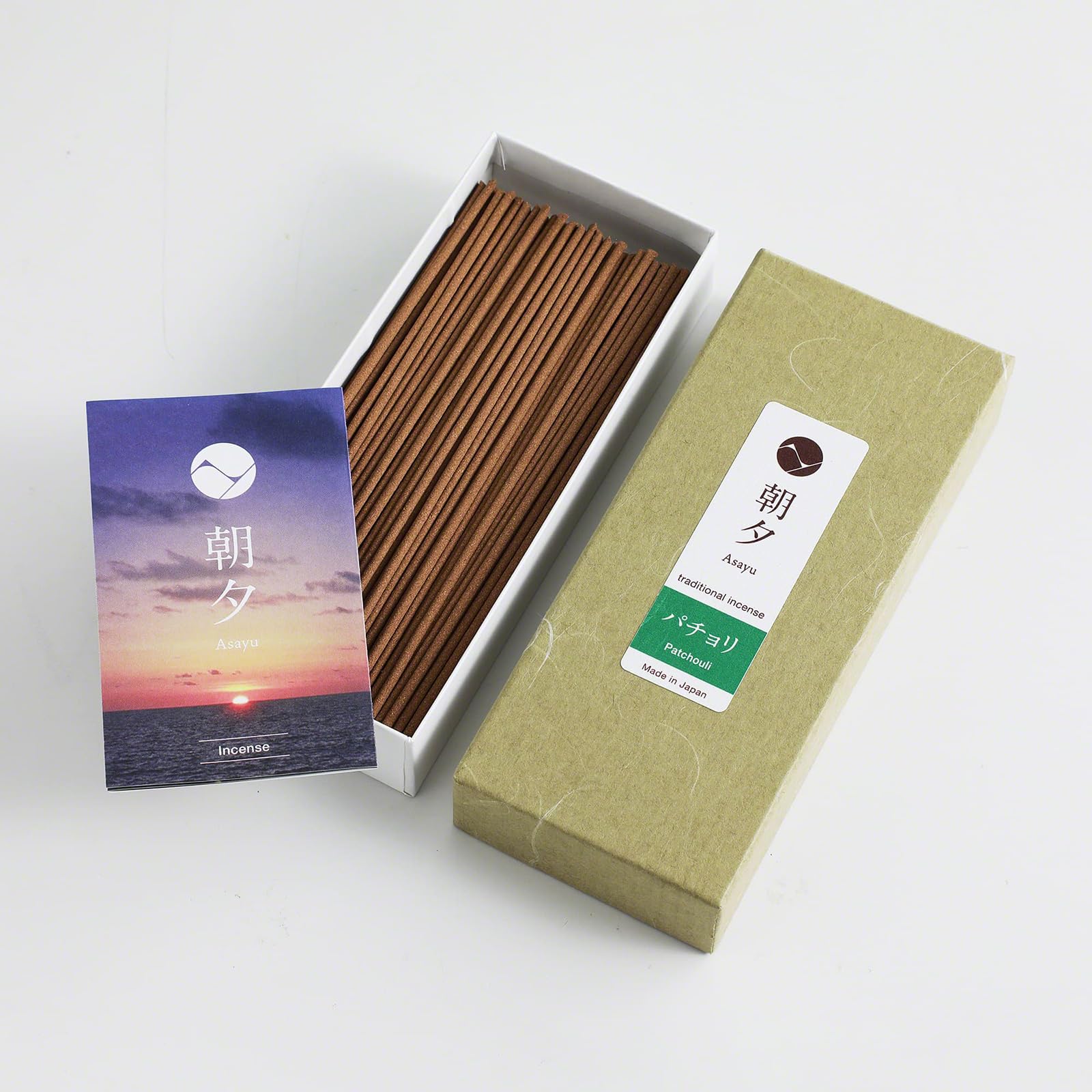 Asayu Japan Set Regalo Bastoncini al Patchouli e Portaincenso in Ceramica con Supporto in Ottone - Bastoncini di Incenso di Basso Fumo + Portaincenso Mini Aquamarina Gift Set