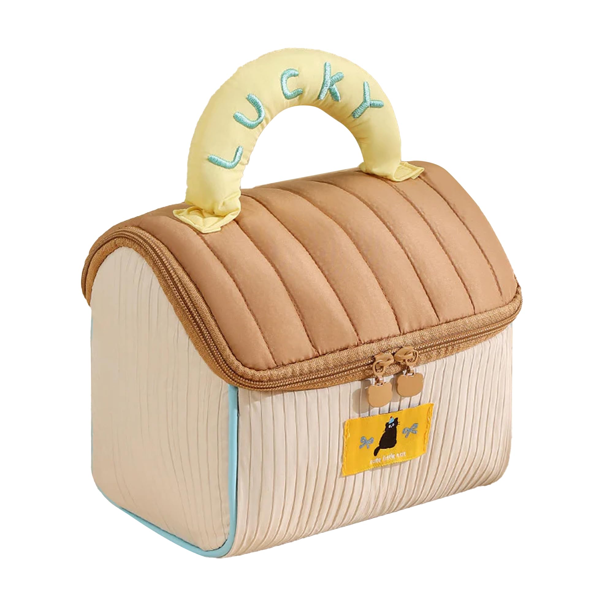 Kidology Cottage Style Makeup Carry Bag for Women | Premium Large Capacity Cosmetic Organizer Pouch | House Shaped Vanity Travel Bag for Makeup, Skincare & Baby Nail Trimmer Storage- Brown