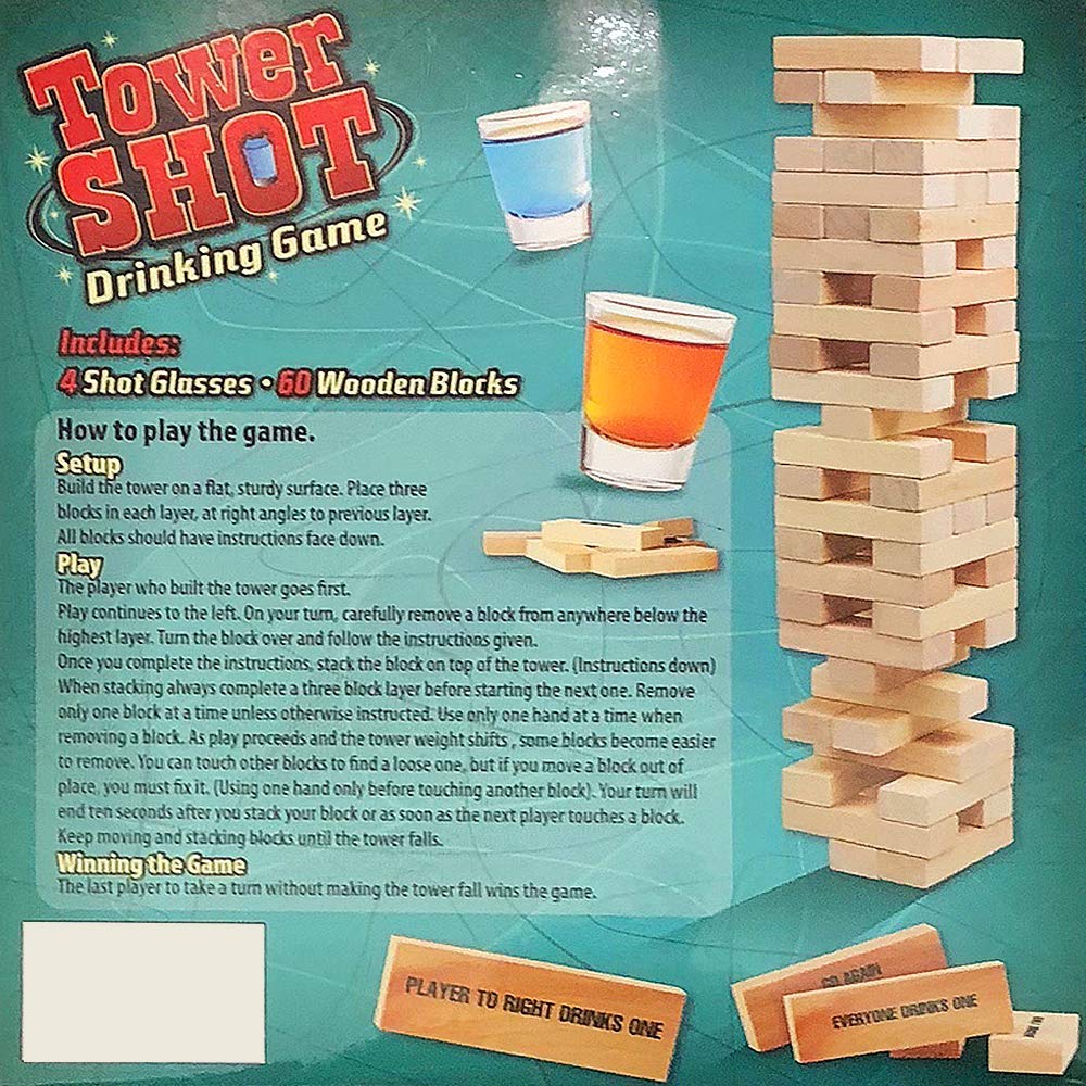Amazon.com: ArtCreativity Tumbling Tower Drinking Game, Drinking Game with  4 Glasses and 60 Wooden Blocks with Challenges, Fun House Party Games for  Game Night, Great Gift Idea : Sports & Outdoors