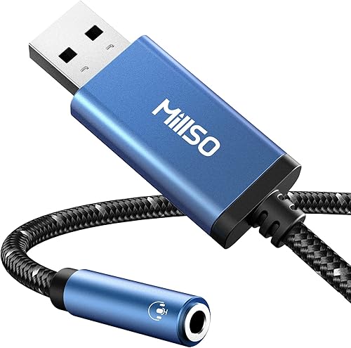 MillSO Adaptador de audio USB a conector de 0.138 in – Durable Braided/Smart Chip TRRS 0.138 in Aux a USB Tarjeta de sonido estéreo externa para