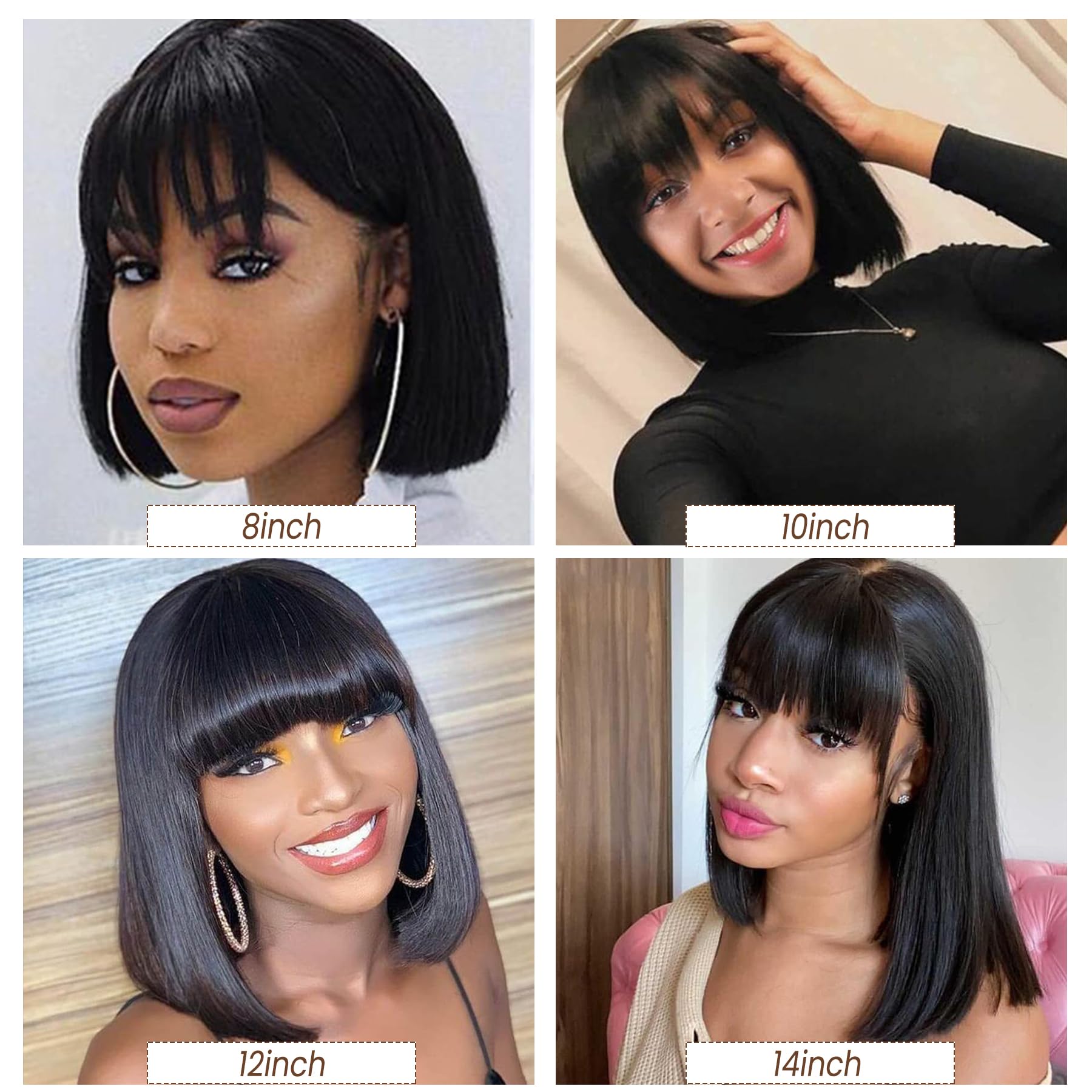 Black blunt cut bob longer bob bangs wig YASGRL 10 Light Yaki Straight Human Hair Bob Wig with Bangs  main image 4
