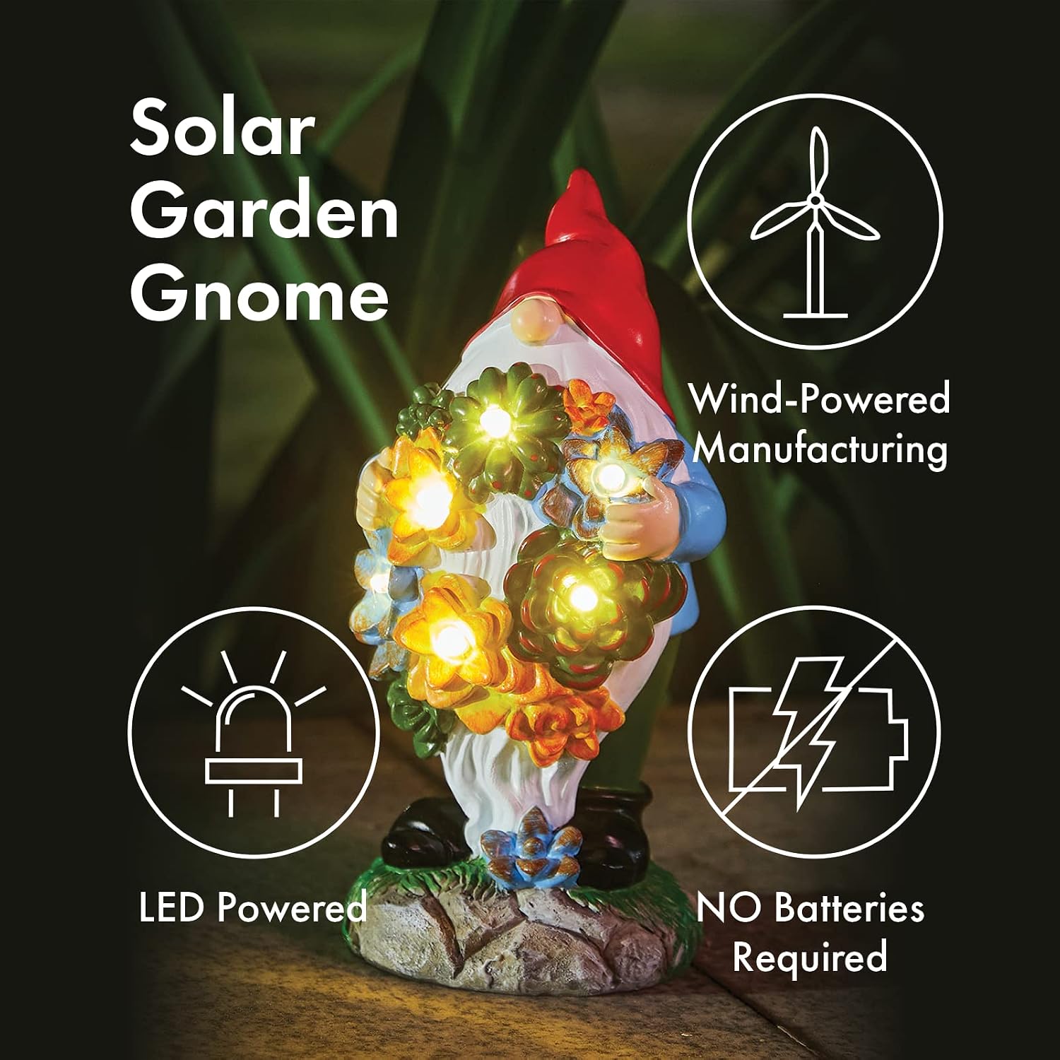 GUTE Garden Gnome Statue - Electric Solar Light Up Flower Bouquet Gnome Figurine, Bright Flowers LED Lights, Large Outdoor Decorations - Patio Yard Lawn Porch, Garden Gifts, Ornament Gift image 4