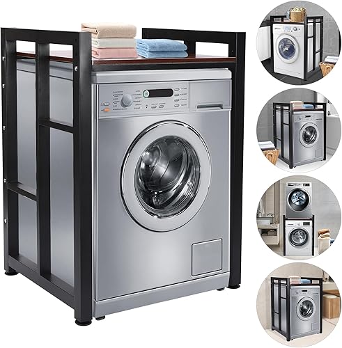 Miniatura 8 de Soporte apilable para lavadora y secadora, estantes resistentes para lavadora y secadora con estante ajustable, estante de almacenamiento apilable