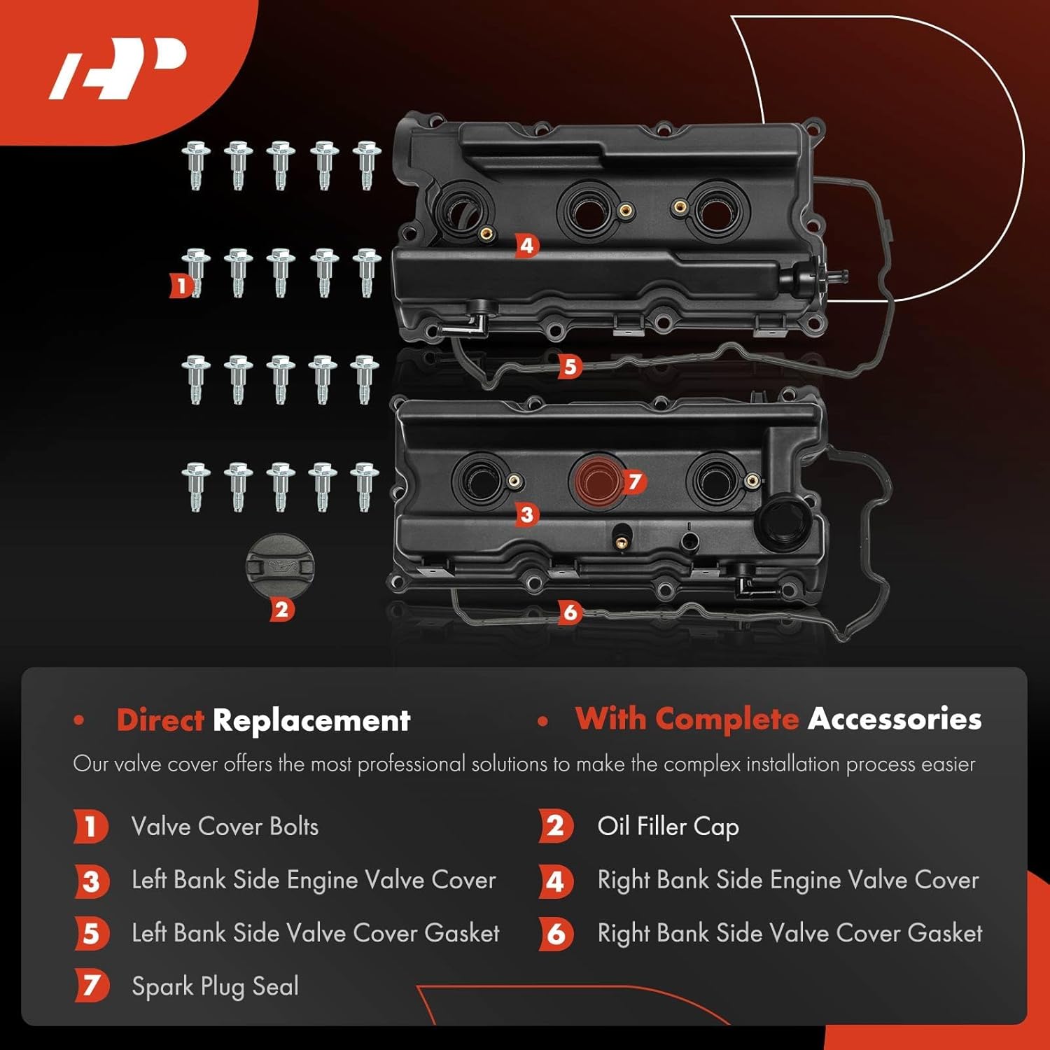 A-Premium Pair [2] Left Right Engine Valve Covers with Gasket & Bolts & Oil Filler Cap Compatible with 2005-2019 Nissan - Frontier, Pathfinder, Xterra, NV1500, NV2500, NV3500 - V6 4.0L VQ40DE