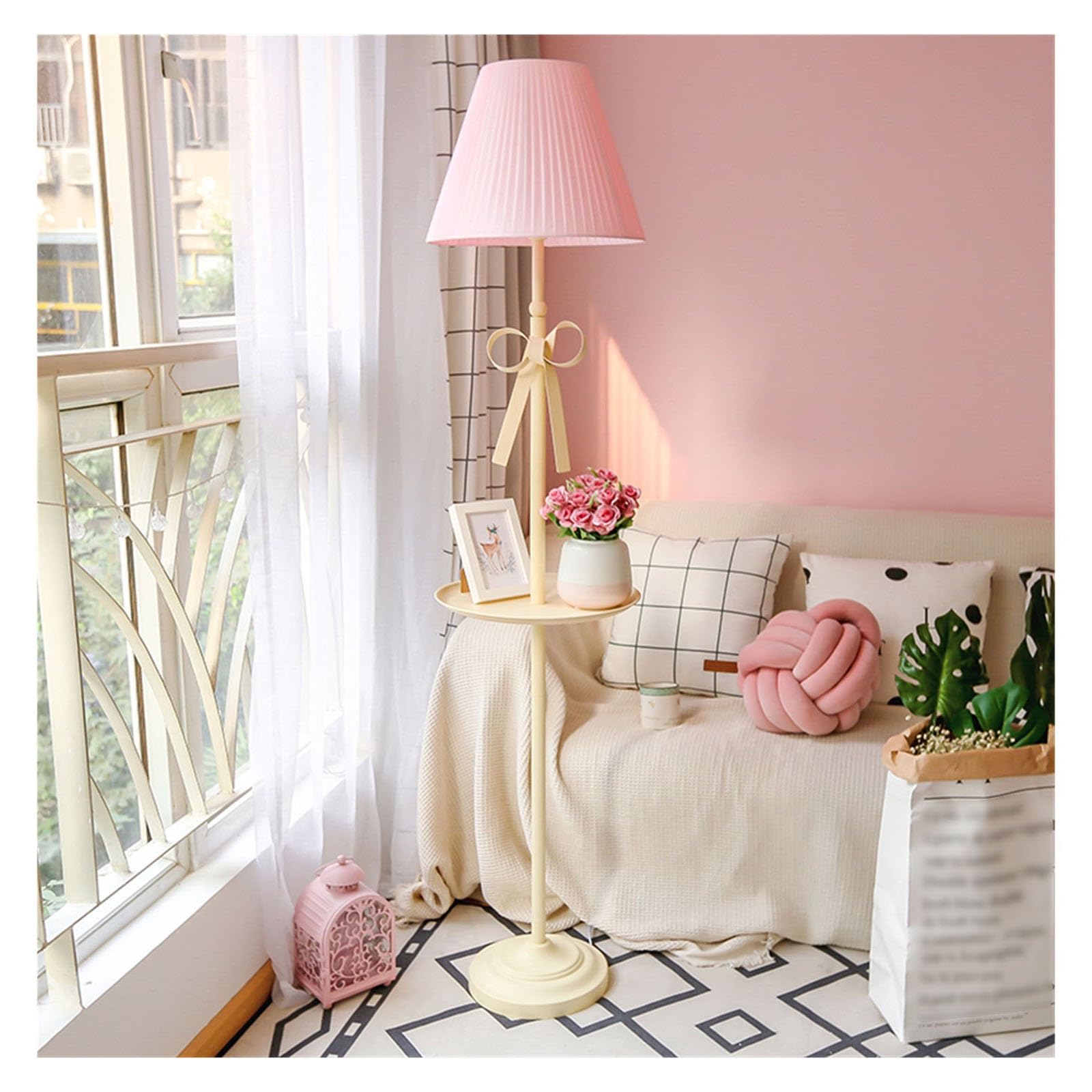 YHxFlux Lighting Modern Floor Lamp with Tray Table, Standing(Pink-Yellow)