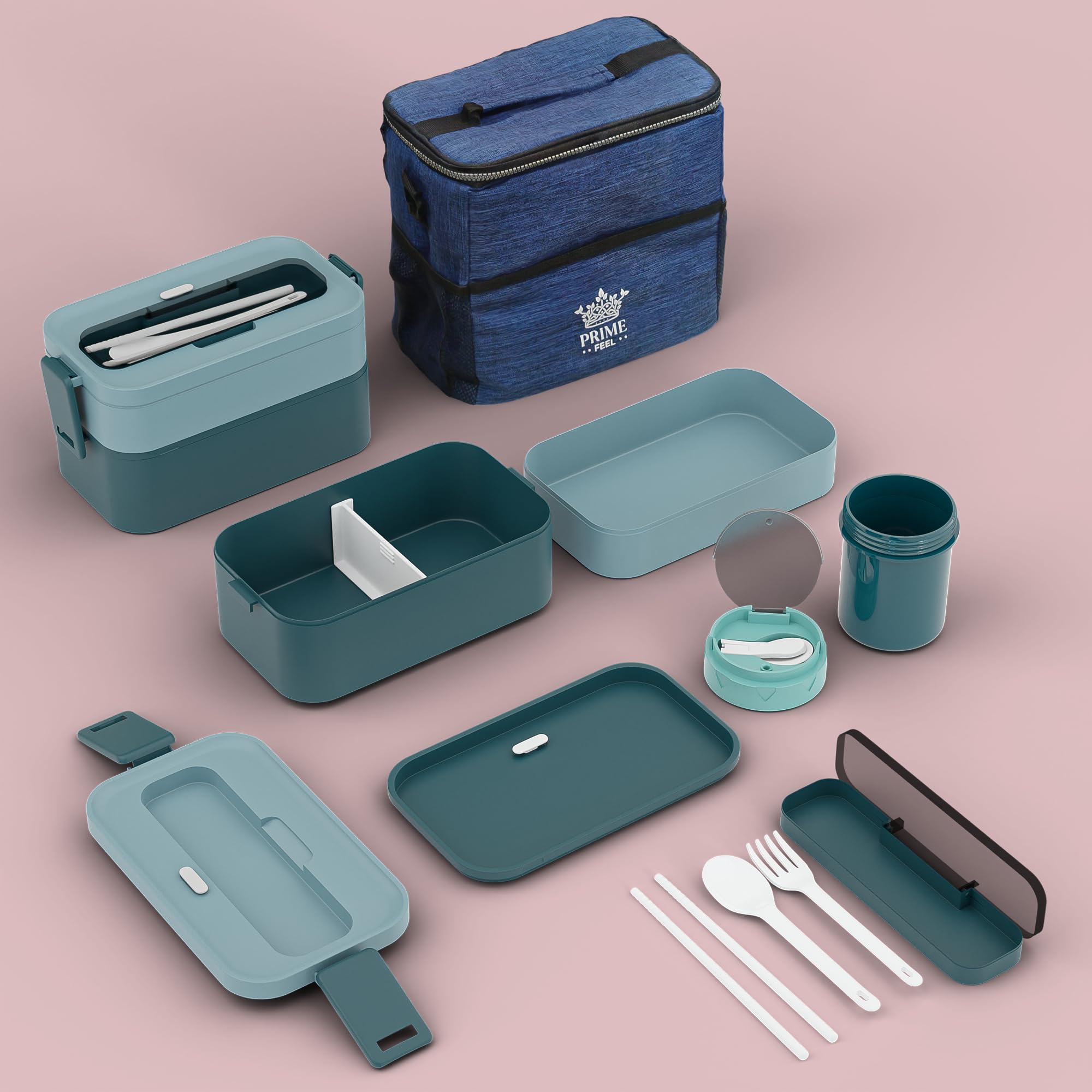 PRIME FEEL Bento Box (1600ml), 2 Tier BPA-Free Bento Lunch Box