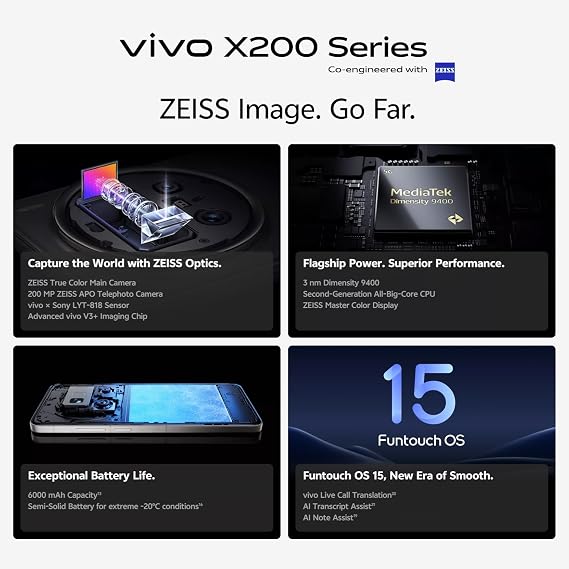 vivo X200 Pro 5G Smartphone|16G+1TB|China Version|Full GOOG Service|6.78 120Hz AMOLED Display|50MP Main Camera+200MP Z EISS APO Telephoto Camera|6000 mAh Big Battery+90W Fast Charge(Charger Inculded)