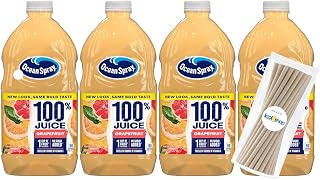 Ocean Spray 100% Grapefruit Fruit Juice No Added Sugar 60 fl oz 4 Pack + 15 Sugarcane Disposable Straws by KOOL8SHOP Infinite Deals