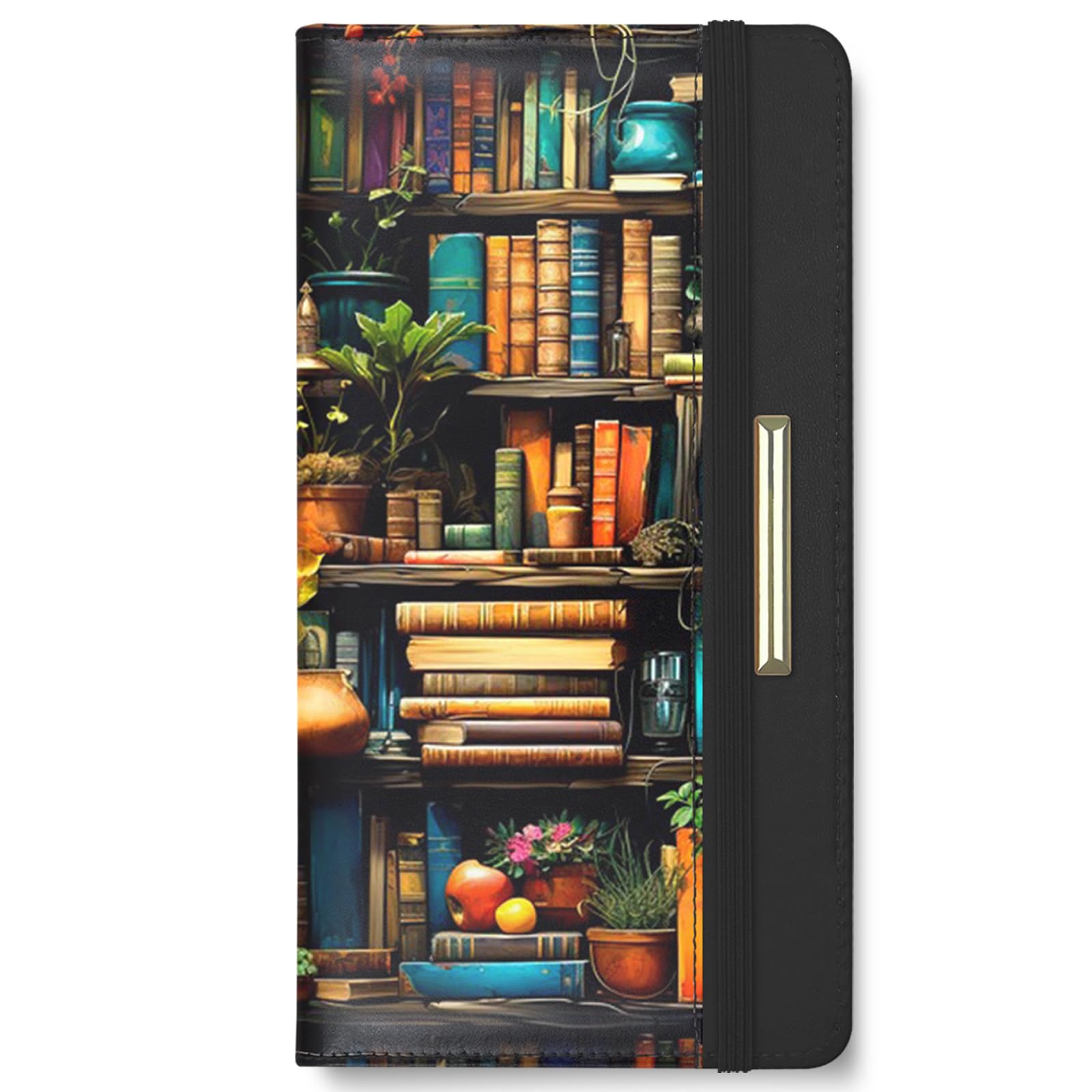 Printed Checkbook Cover, RFID Blocking Checkbook, Stylish, Lightweight, Slim Durable, Multi-Functional Checkbook Holder for Personal and Business Checks (Bookshelf)