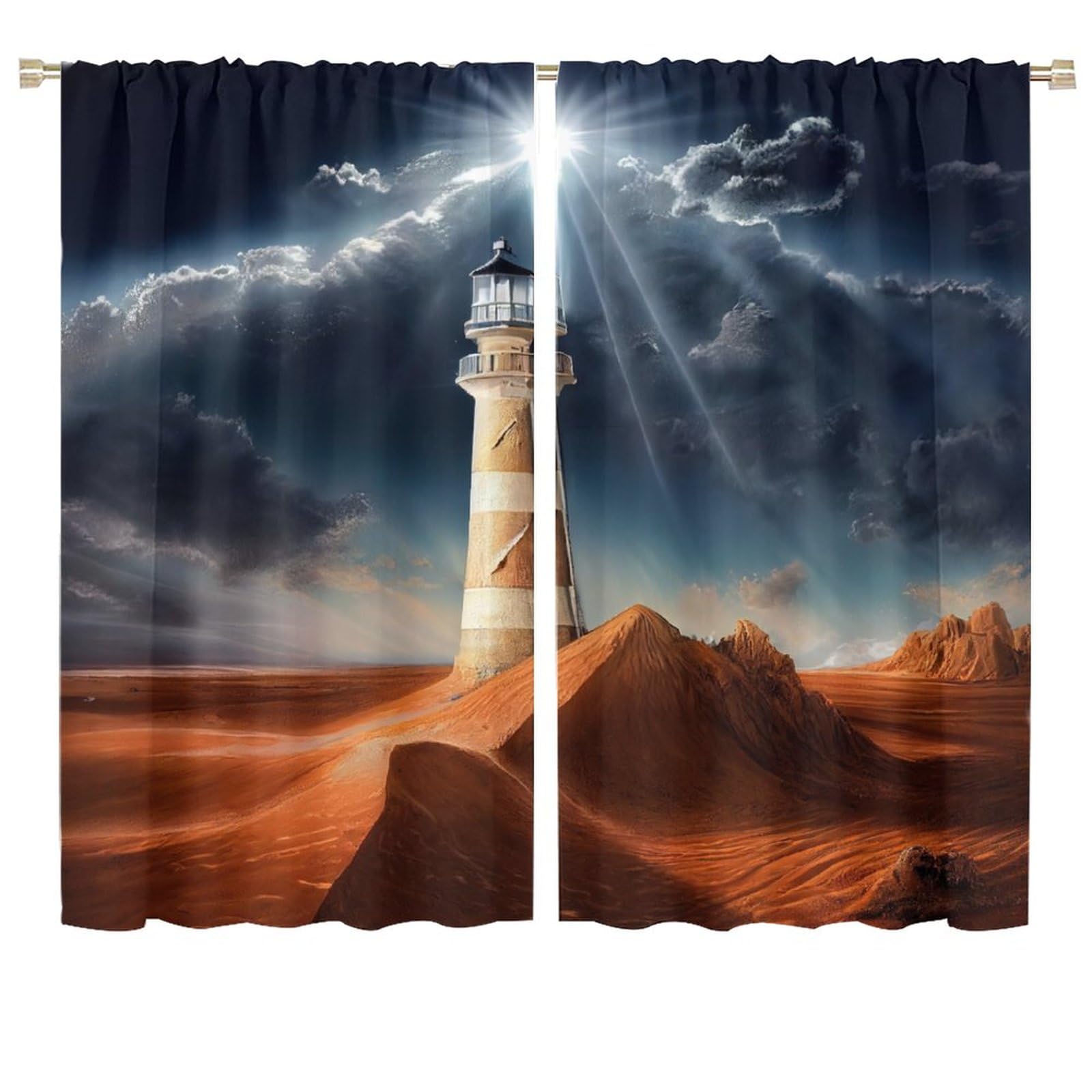 Lightinghouse Curtain Dark Clouds Desert Sunshine Blackout Print Rod Pocket Window Drapes for Bedroom Living Room 72x63in