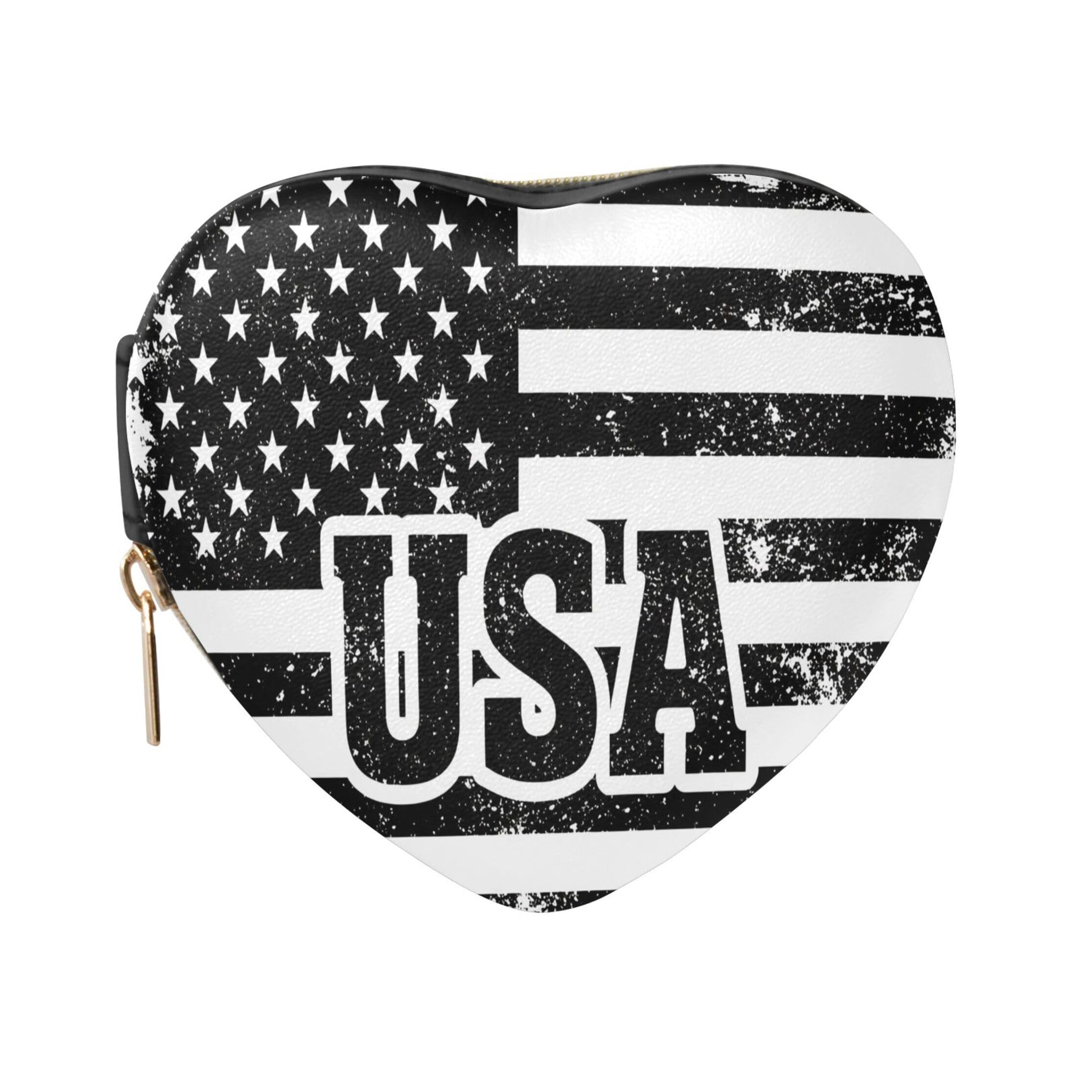Fuauuyl Grunge American Flag Small Jewelry Box Heart-Shaped Jewelry Case, Portable Travel Organizer Bridesmaid Proposal Gift for Women Girls